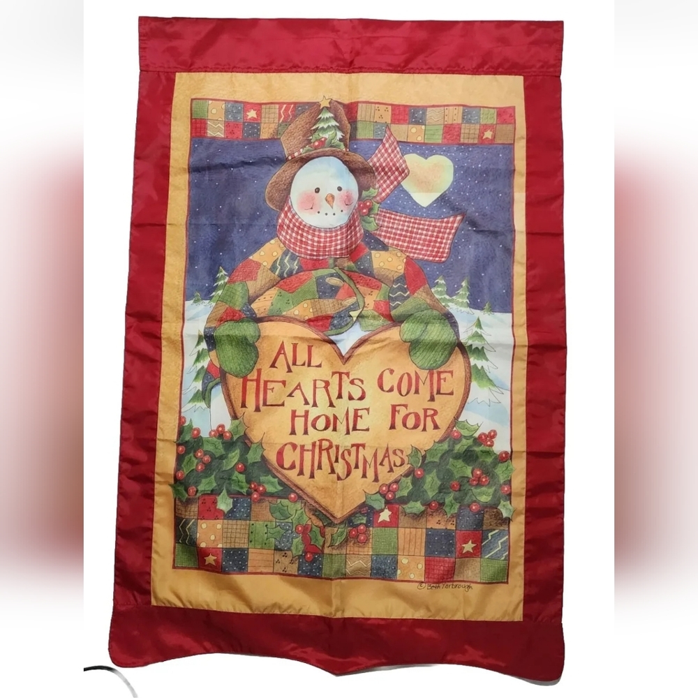 Vtg Country Snowman Outdoor Decorative Flag Beth Yarbrough Christmas Holiday EUC